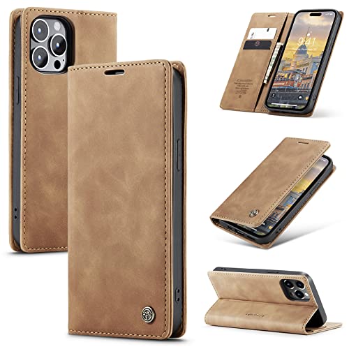 niloucase Kompatibel mit iPhone 14 pro max Hülle Leder,Magnetverschluss Premium PU Leder Flip Case,Standfunktion.-Braun von niloucase