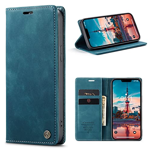 niloucase Kompatibel mit iPhone 15 Hülle Leder,Magnetverschluss Premium PU Leder Flip Case,Standfunktion.-Grün-Blau von niloucase