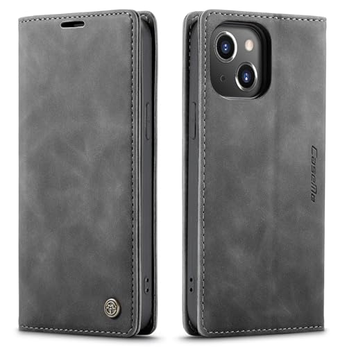 Niloucase Kompatibel mit iPhone 15 Hülle Leder,Magnetverschluss Premium PU Leder Flip Case,Standfunktion.-grau von niloucase