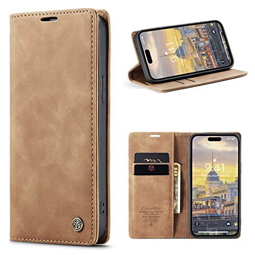 niloucase Kompatibel mit iPhone 15 Pro Hülle Leder,Magnetverschluss Premium PU Leder Flip Case,Standfunktion.-Braun von niloucase