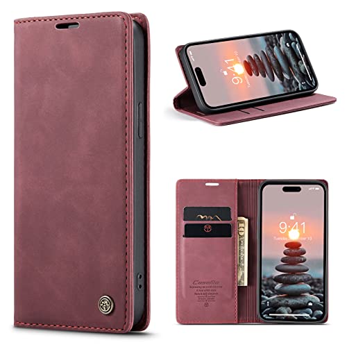 Niloucase Kompatibel mit iPhone 15 Pro Max Hülle Leder,Magnetverschluss Premium PU Leder Flip Case,Standfunktion.-rot von niloucase