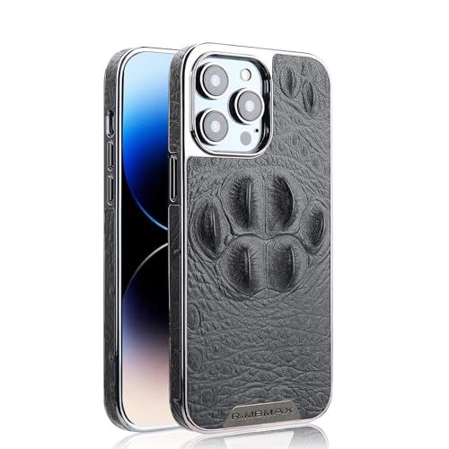 nincyee Echtes Leder für iPhone 15 Pro Max, luxuriöses Krokodil-Kopfentlastung, Premium-Rindsleder, vollständige Abdeckung, Schutz, Stoßfängerschale, Schwarz von nincyee