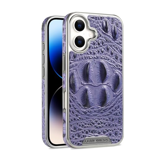 nincyee Echtes Leder für iPhone 16, luxuriöses Krokodil-Kopfentlastung, Premium-Rindsleder, vollständige Abdeckung, Schutz, Stoßfängerschale, Violett von nincyee