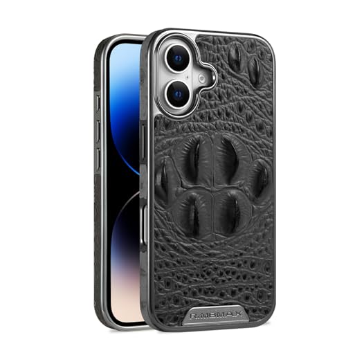 nincyee Echtes Leder für iPhone 16 Plus, luxuriöses Krokodil-Kopfentlastung, Premium-Rindsleder, vollständige Abdeckung, Schutz, Stoßfängerschale, Schwarz nincyee Echtes Leder für iPhone 16 Plus, luxuriöses Krokodil-Kopfentlastung, Premium-Rindsleder, vollständige Abdeckung, Schutz, Stoßfängerschale, Schwarz von nincyee