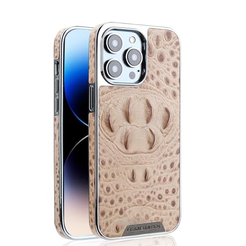 nincyee Echtes Leder für iPhone 16 Pro Max, luxuriöse Krokodil-Kopfentlastung, Premium-Rindsleder, vollständige Abdeckung, Schutz, Stoßfängerschale, Grau von nincyee