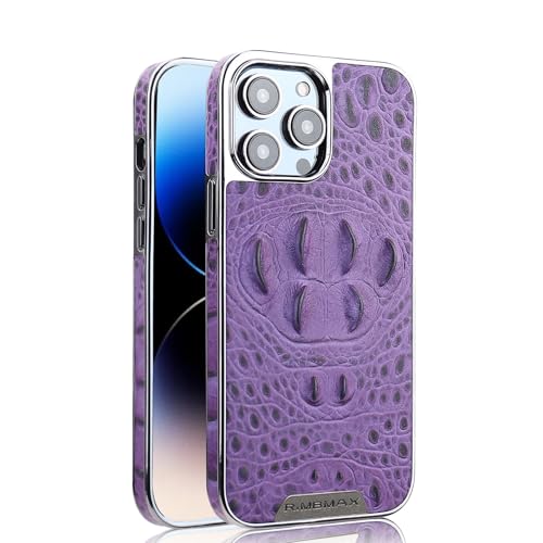 nincyee Echtes Leder für iPhone 16 Pro Max, luxuriöses Krokodil-Kopfentlastung, Premium-Rindsleder, vollständige Abdeckung, Schutz, Stoßfängerschale, Violett von nincyee
