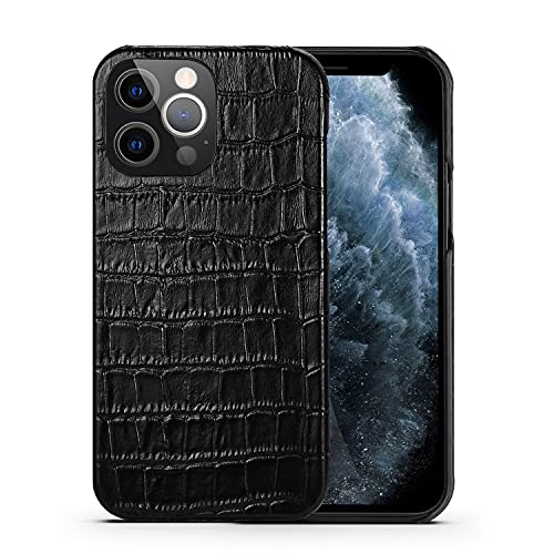 nincyee Echtleder Hülle für iPhone 13 Pro Max,Klassisches Krokodilmuster Echt Leder Halbumwickelte Hülle Slim Fit von nincyee