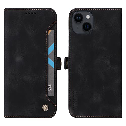 nincyee Klapphülle für iPhone 14, hochwertiges Hauttexturleder, Retro-Knopfverschluss, Brieftaschen-Hülle, Standfunktion, mit 4 Kartenfächern, Schwarz nincyee Klapphülle für iPhone 14, hochwertiges Hauttexturleder, Retro-Knopfverschluss, Brieftaschen-Hülle, Standfunktion, mit 4 Kartenfächern, Schwarz von nincyee