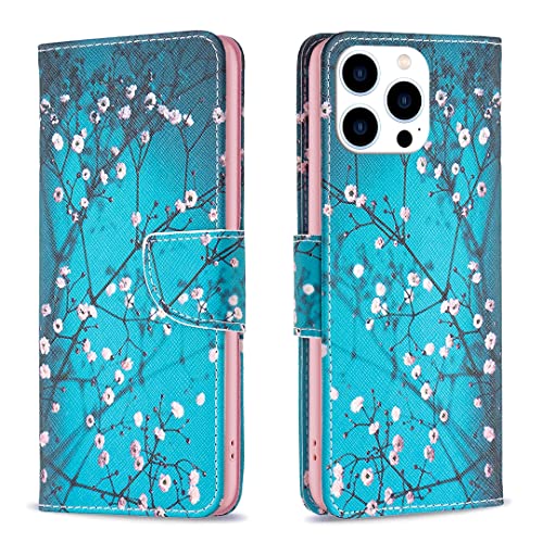nincyee Klapphülle für iPhone 16 Pro, Schmetterling, Smile, Bär, Blumenbaum, buntes Muster, PU-Leder, Brieftaschenformat, Ständer von nincyee