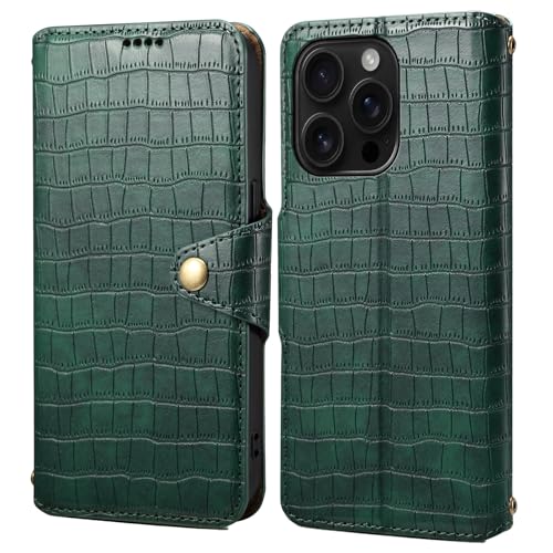 nincyee Klapphülle für iPhone 16 Pro, klassisches Krokodilmuster, PU-Leder, Klappständer, Brieftaschen-Schutzhülle mit Kartenschlitz, Grün nincyee Klapphülle für iPhone 16 Pro, klassisches Krokodilmuster, PU-Leder, Klappständer, Brieftaschen-Schutzhülle mit Kartenschlitz, Grün von nincyee