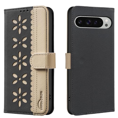 nincyee Schutzhülle für Google Pixel 8, klassisches kleines Blumenmuster, Premium-Leder, Brieftaschenformat, Standfunktion, Magnetverschluss von nincyee