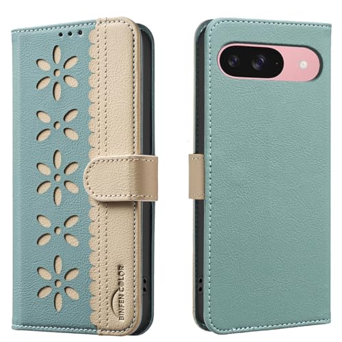 nincyee Schutzhülle für Google Pixel 9/9 Pro, klassisches kleines Blumenmuster, Premium-Leder, Brieftaschenformat, Standfunktion, Klappetui, Magnetverschluss von nincyee
