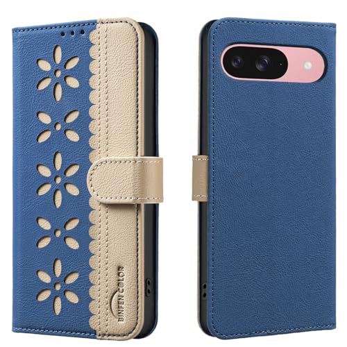 nincyee Schutzhülle für Google Pixel 9/9 Pro, klassisches kleines Blumenmuster, Premium-Leder, Brieftaschenformat, Standfunktion, Klappetui, Magnetverschluss von nincyee