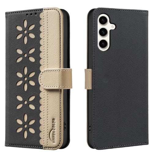 nincyee Schutzhülle für Samsung Galaxy S25+ Plus/S24+ Plus, klassisches kleines Blumenmuster, Premium-Leder, Brieftaschenformat, Standfunktion, Magnetverschluss von nincyee