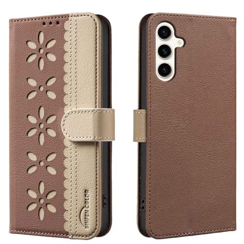 nincyee Schutzhülle für Samsung Galaxy S25/S24, klassisches kleines Blumenmuster, Premium-Leder, Brieftaschenformat, Standfunktion, Klappetui, Magnetverschluss von nincyee