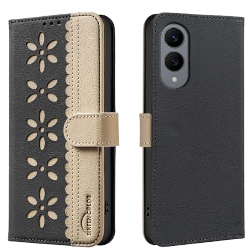 nincyee Schutzhülle für Samsung Galaxy S25 Edge, klassisches kleines Blumenmuster, Premium-Leder, Brieftaschenformat, Standfunktion, Magnetverschluss von nincyee