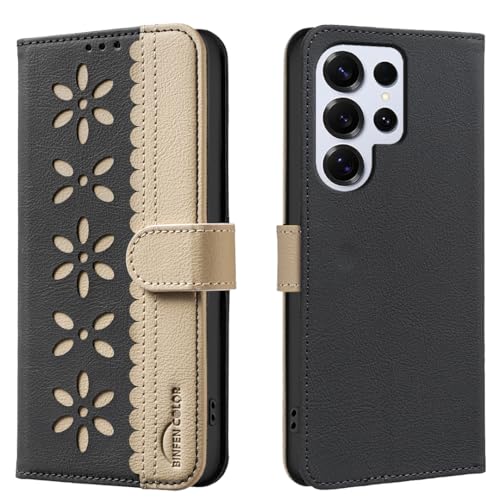 nincyee Schutzhülle für Samsung Galaxy S25 Ultra, klassisches kleines Blumenmuster, Premium-Leder, Brieftaschenformat, Standfunktion, Magnetverschluss von nincyee