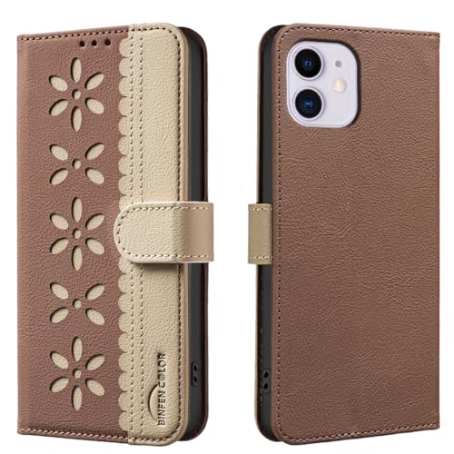 nincyee Schutzhülle für iPhone 11, klassisches kleines Blumenmuster, Premium-Leder, Brieftaschenformat, Standfunktion, Magnetverschluss von nincyee