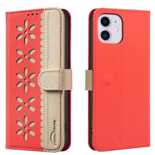 nincyee Schutzhülle für iPhone 12 / 12 Pro, klassisches kleines Blumenmuster, Premium-Leder, Brieftaschenformat, Standfunktion, Magnetverschluss von nincyee