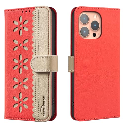 nincyee Schutzhülle für iPhone 14 Pro Max, klassisches kleines Blumenmuster, Premium-Leder, Brieftaschenformat, Standfunktion, Magnetverschluss von nincyee