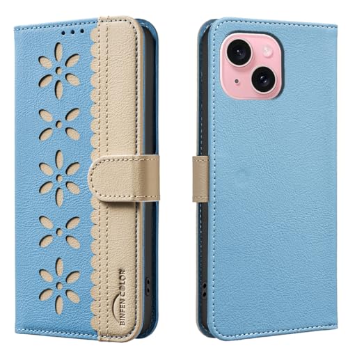 nincyee Schutzhülle für iPhone 15, klassisches kleines Blumenmuster, Premium-Leder, Brieftaschenformat, Standfunktion, Magnetverschluss nincyee Schutzhülle für iPhone 15, klassisches kleines Blumenmuster, Premium-Leder, Brieftaschenformat, Standfunktion, Magnetverschluss von nincyee
