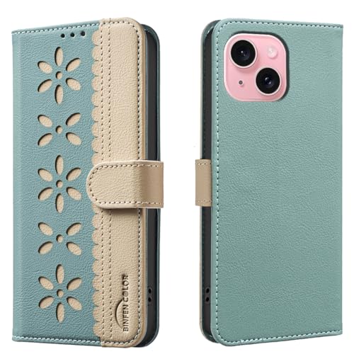 nincyee Schutzhülle für iPhone 15, klassisches kleines Blumenmuster, Premium-Leder, Brieftaschenformat, Standfunktion, Magnetverschluss nincyee Schutzhülle für iPhone 15, klassisches kleines Blumenmuster, Premium-Leder, Brieftaschenformat, Standfunktion, Magnetverschluss von nincyee