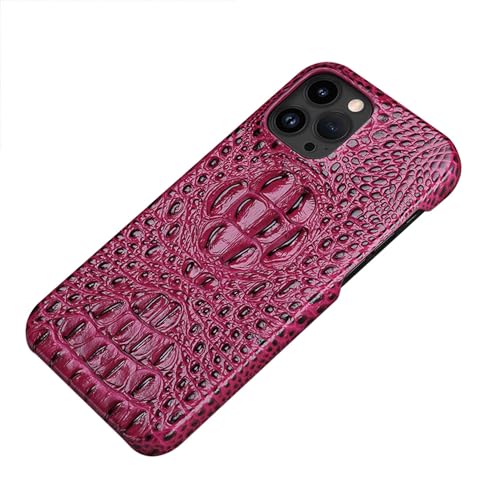 nincyee Schutzhülle für iPhone 15 Pro Max, echtes Leder, luxuriöses Krokodil-Kopfentlastung, Premium-Echtleder, handgefertigt, halb gewickelt, Rot von nincyee