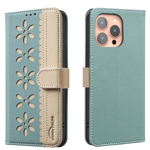 nincyee Schutzhülle für iPhone 15 Pro Max, klassisches kleines Blumenmuster, Premium-Leder, Brieftaschenformat, Standfunktion, Magnetverschluss von nincyee