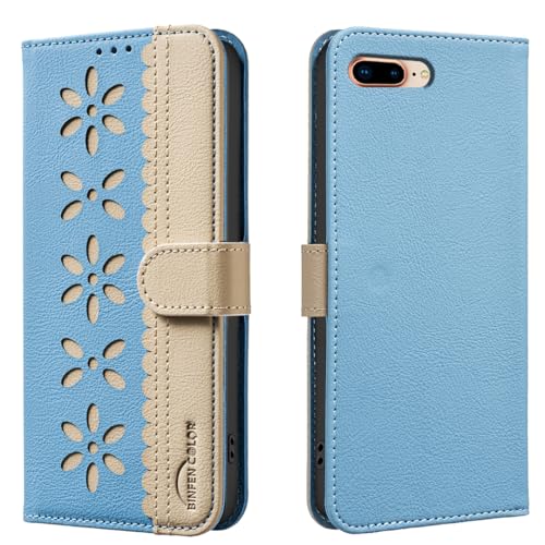 nincyee Schutzhülle für iPhone 8 Plus/7 Plus, klassisches kleines Blumenmuster, Premium-Leder, Brieftaschenformat, Standfunktion, Magnetverschluss von nincyee