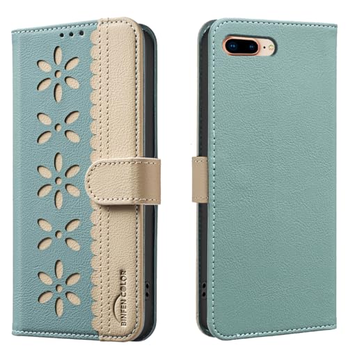 nincyee Schutzhülle für iPhone 8 Plus/7 Plus, klassisches kleines Blumenmuster, Premium-Leder, Brieftaschenformat, Standfunktion, Magnetverschluss von nincyee