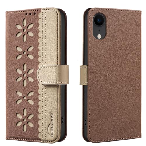 nincyee Schutzhülle für iPhone XR, klassisches kleines Blumenmuster, Premium-Leder, Brieftaschenformat, Standfunktion, Magnetverschluss von nincyee
