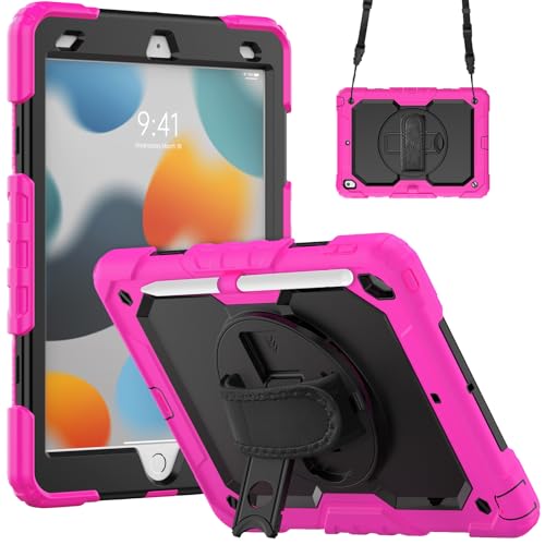 nincyee Strapazierfähige Tablet-Schutzhülle für iPad 25,9 cm (10,2 Zoll), 9. / 8. / 7. Generation, 3-in-1, Regenbogenfarben, stoßfest, Silikonhülle mit Stifthalter, Schultergurt, Handschlaufe von nincyee