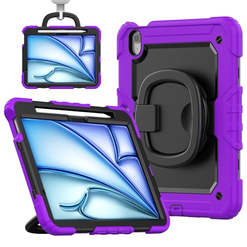 nincyee Strapazierfähige Tablet-Schutzhülle für iPad Air 27,9 cm (11 Zoll) 2025/2024, 3-in-1, stoßfeste Silikonhülle mit Stifthalter, Schultergurt, unsichtbare Halterung, klappbarer Ständer von nincyee