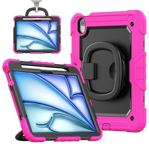 nincyee Strapazierfähige Tablet-Schutzhülle für iPad Air 27,9 cm (11 Zoll) 2025/2024, 3-in-1, stoßfeste Silikonhülle mit Stifthalter, Schultergurt, unsichtbare Halterung, klappbarer Ständer von nincyee