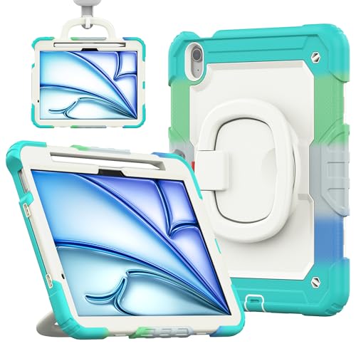 nincyee Strapazierfähige Tablet-Schutzhülle für iPad Air 27,9 cm (11 Zoll) 2025/2024, 3-in-1, stoßfeste Silikonhülle mit Stifthalter, Schultergurt, unsichtbare Halterung, klappbarer Ständer von nincyee