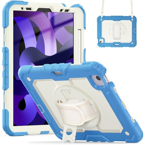 nincyee Strapazierfähige Tablet-Schutzhülle für iPad Pro 27,9 cm (11 Zoll) 2022/2021, 3-in-1, Regenbogenfarben, stoßfeste Silikonhülle mit Stifthalter, Schultergurt, Handschlaufe, klappbarem Ständer von nincyee