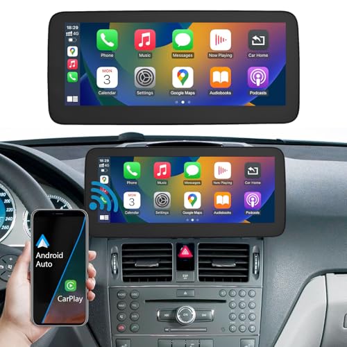 Ninetom Autoradio 12,3-Zoll-Touchscreen mit kabellosem Carplay und Android Auto für 2008-2010 Mercedes Benz C-Klasse W204 NTG4.0, unterstützt Mirrorlink, Kamera, Navigation von ninetom