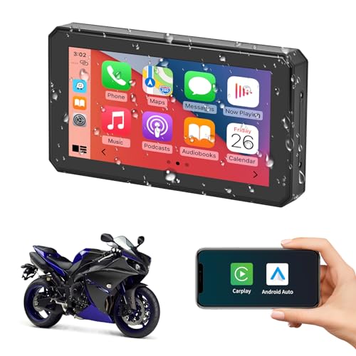 Ninetom Tragbares Apple Carplay & Android Auto für Motorräder, 5,98 Zoll IPX7 wasserdichter Touchscreen, automatische GPS-Navigation mit Dual-Bluetooth, Unterstützt Siri/Google Assistant/Lieder ändern von ninetom