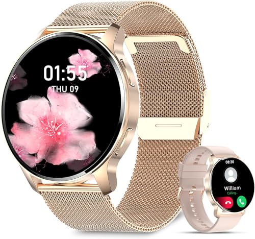niolina Smartwatch Damen mit Telefonfunktion, 1.32 Zoll HD Voll Touchscreen Armbanduhr Uhr mit Pulsmesser Schlafmonitor Schrittzähler 20 Sportmodi Sport Fitness Tracker für Android iOS,Roségold von niolina