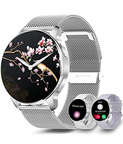 niolina Smartwatch Damen mit Telefonfunktion,1.32 Zoll HD Voll Touchscreen Armbanduhr mit Pulsmesser Schlafmonitor Schrittzähler 20 Sportmodi IP67 Fitness Tracker für Android iOS,Silber von niolina