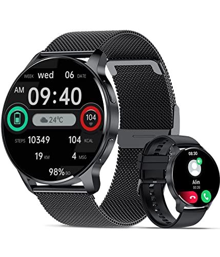 niolina Smartwatch Herren, 1,32" HD Fitnessuhr für Männer mit Anrufwahl Textbenachrichtigung Schrittzähler Kalorien Sprachassistent Herzfrequenz Schlafmonitor Sport-Uhr für Android & iOS Schwarz von niolina