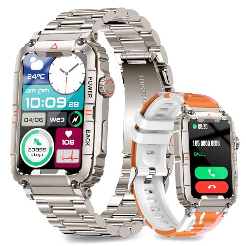 niolina Smartwatch Herren mit Telefonfunktion, Fitness Tracker Smartwatch mit Herzfrequenz Blutdruckmessgerät, IP67 Wasserdicht Sprachassistenten, 1,57 Zoll HD Sport Fitness Uhr, Silber von niolina