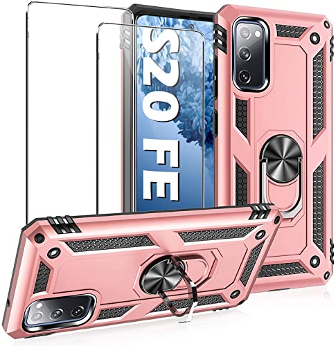 niter Kompatibel mit Samsung Galaxy S20 Fe 5G Hülle mit Displayschutzfolie, militärische Anti-Fall-Abdeckung für Samsung S20 Fe 5G Hülle mit Magnetring-Kickstand, Pink von niter