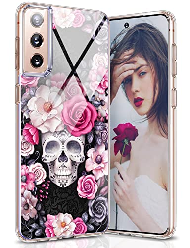 nivery Halloween Rose Skull Cover Case Kompatibel mit Samsung Galaxy S21 FE 5G Hülle Weiches Silikon Ultra Dünn Weihnachten Handyhülle Christmas Muster Kratzfest Schutzhülle für Samsung S21 FE 5G von Pvmn