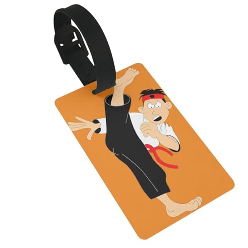 Wiederverwendbare Gepäckanhänger mit Cartoon-Karate-Druck, stilvolles Reise-Urlaubszubehör von njkhbolk