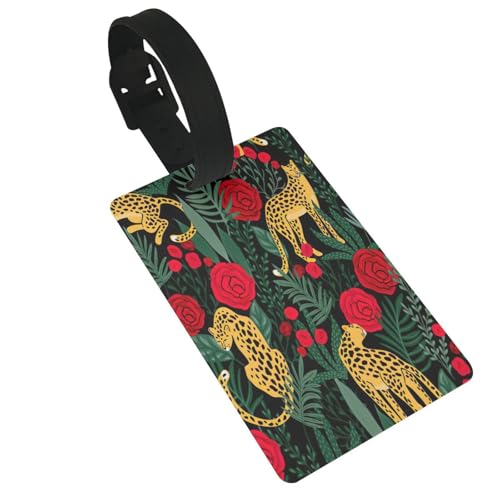 Wiederverwendbare Gepäckanhänger mit Leoparden- und Rosen-Druck, stilvolles Reise-/Urlaubszubehör von njkhbolk