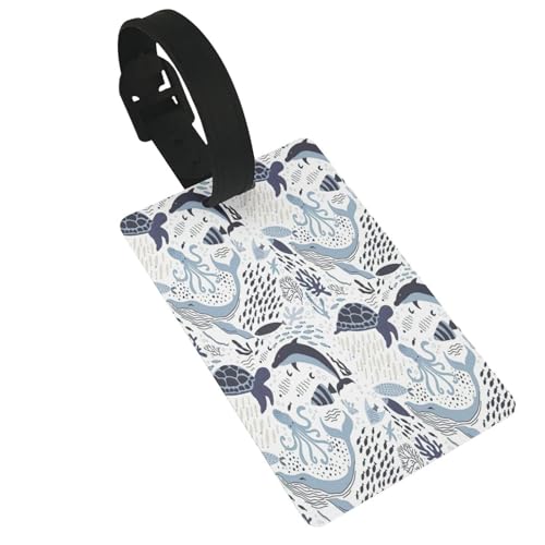 Wiederverwendbare Gepäckanhänger mit Schildkröten-Oktopus-Muster, Ozean-Motiv, stilvolles Reise-Urlaubszubehör von njkhbolk