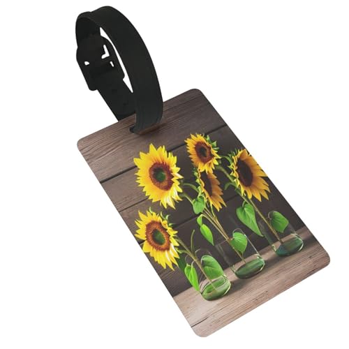 Wiederverwendbare Gepäckanhänger mit drei Sonnenblumen auf Holzdruck, stilvolles Reise-/Urlaubszubehör Wiederverwendbare Gepäckanhänger mit drei Sonnenblumen auf Holzdruck, stilvolles Reise-/Urlaubszubehör von njkhbolk