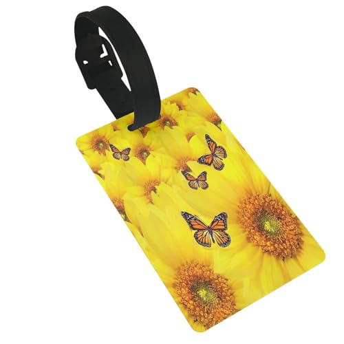 Wiederverwendbare Gepäckanhänger mit gelben Blumen und Schmetterlingen, stilvolles Reise-Zubehör von njkhbolk