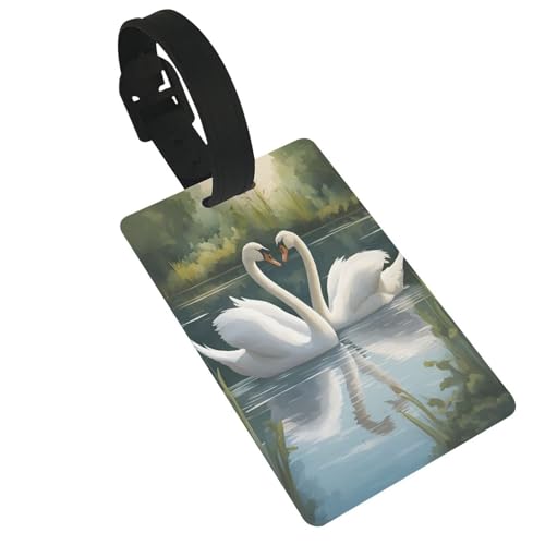 Wiederverwendbare Gepäckanhänger mit schönen weißen Schwänen auf dem See, stilvolles Reise-/Urlaubszubehör Wiederverwendbare Gepäckanhänger mit schönen weißen Schwänen auf dem See, stilvolles Reise-/Urlaubszubehör von njkhbolk